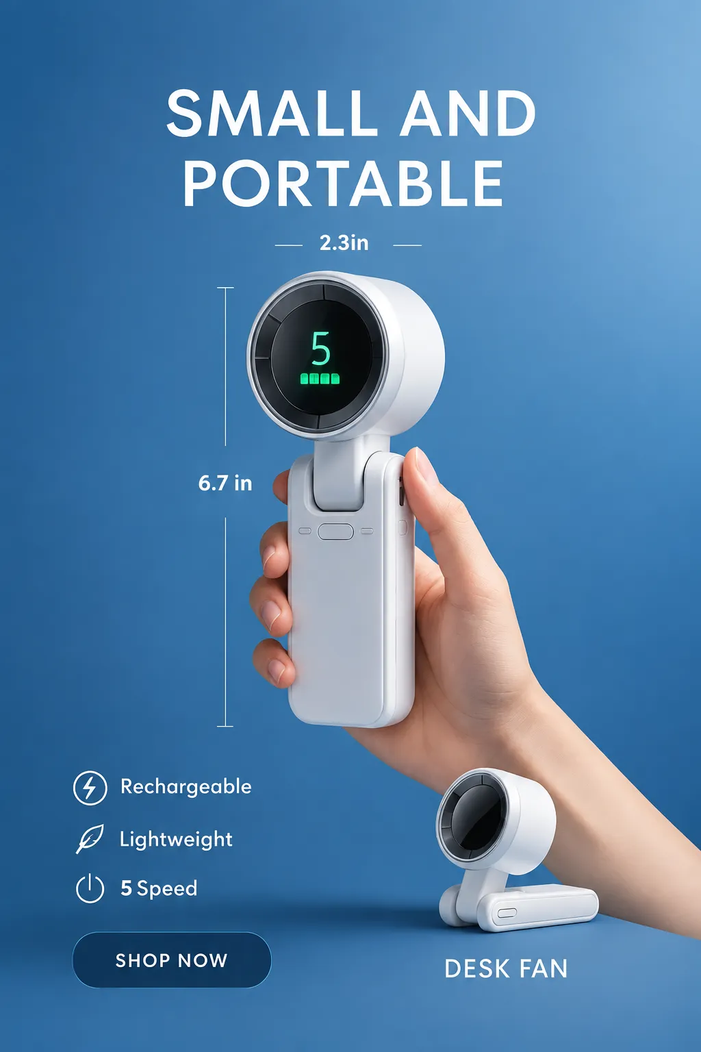 Digital Display USB Rechargeable High Speed Mini Hand Held Foldable Cooling Fan