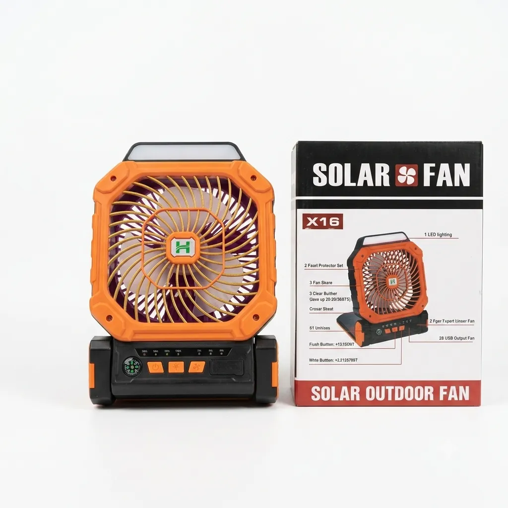 X16 Portable Solar Outdoor Fan with LED Light 