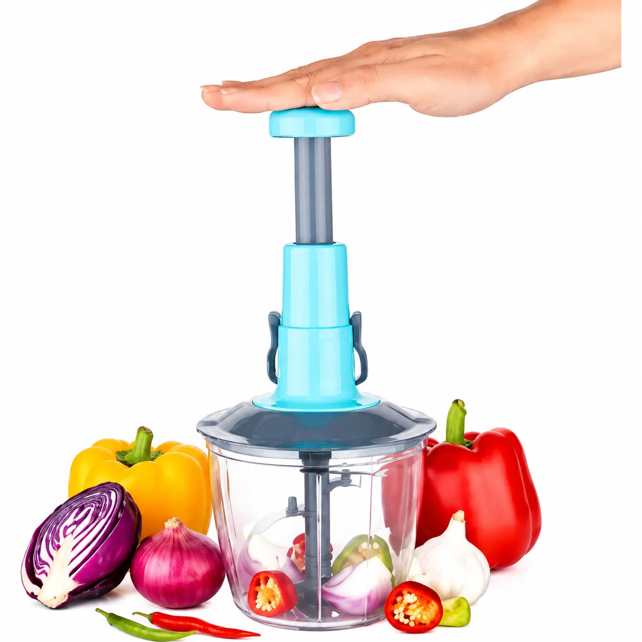 Hand Press Vegetable Chopper with 5 Sharp Stainless Steel Blades